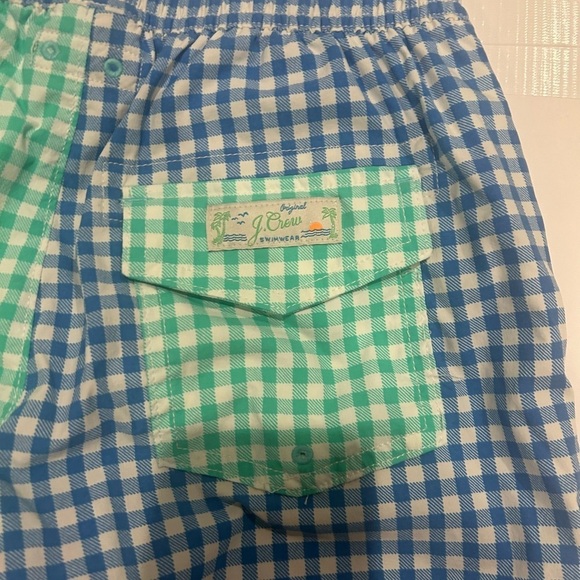 Crewcuts Swim Trunks Boys 12 Lined Gingham Green Blue Beach Ocean - Picture 6 of 12